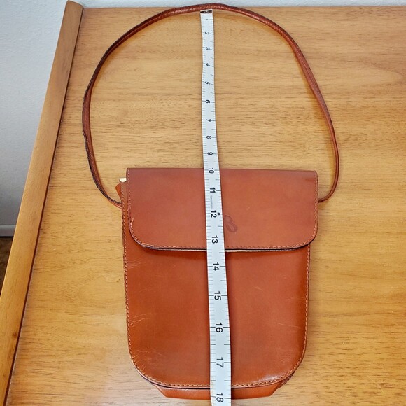 VTG 90s Cognac Brown Leather Shoulder Bag Purse Boho Western Made in Italy - Picture 8 of 12